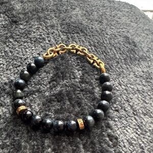Salvatore Ferragamo Black and Gold Gancini Bracelet